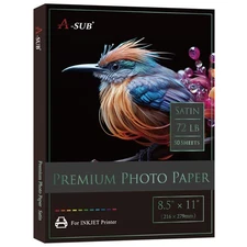 Premium Photo Paper Satin 8.5x11 72lb for Inkjet Printers 50 Sheets, Single S...
