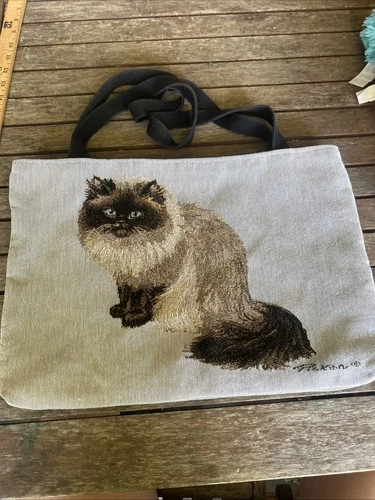 Tapestry  Siamese Cat Tote Bag Cottagecore Grannycore 90 Striped Two Side Chore