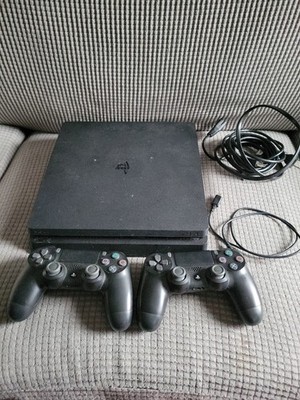 Sony PlayStation 4 Slim 1TB Console - Jet Black (Works Great, 2 Controllers)