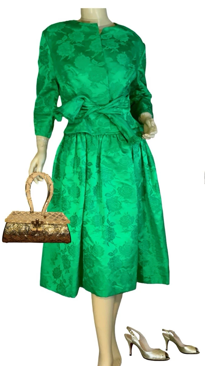 dark green 50s dress Elegant 1950's Olive Green Cocktail Dress & Jacket / Small – Xtabay Vintage main image 0