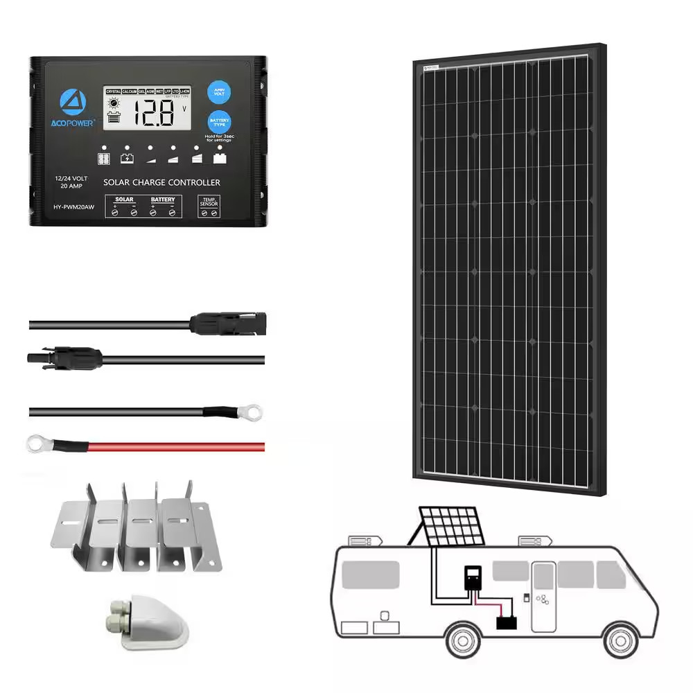 100-Watt Monocrystalline Offgrid Solar Power Kit with 100-Watt Solar Panel, 20 A