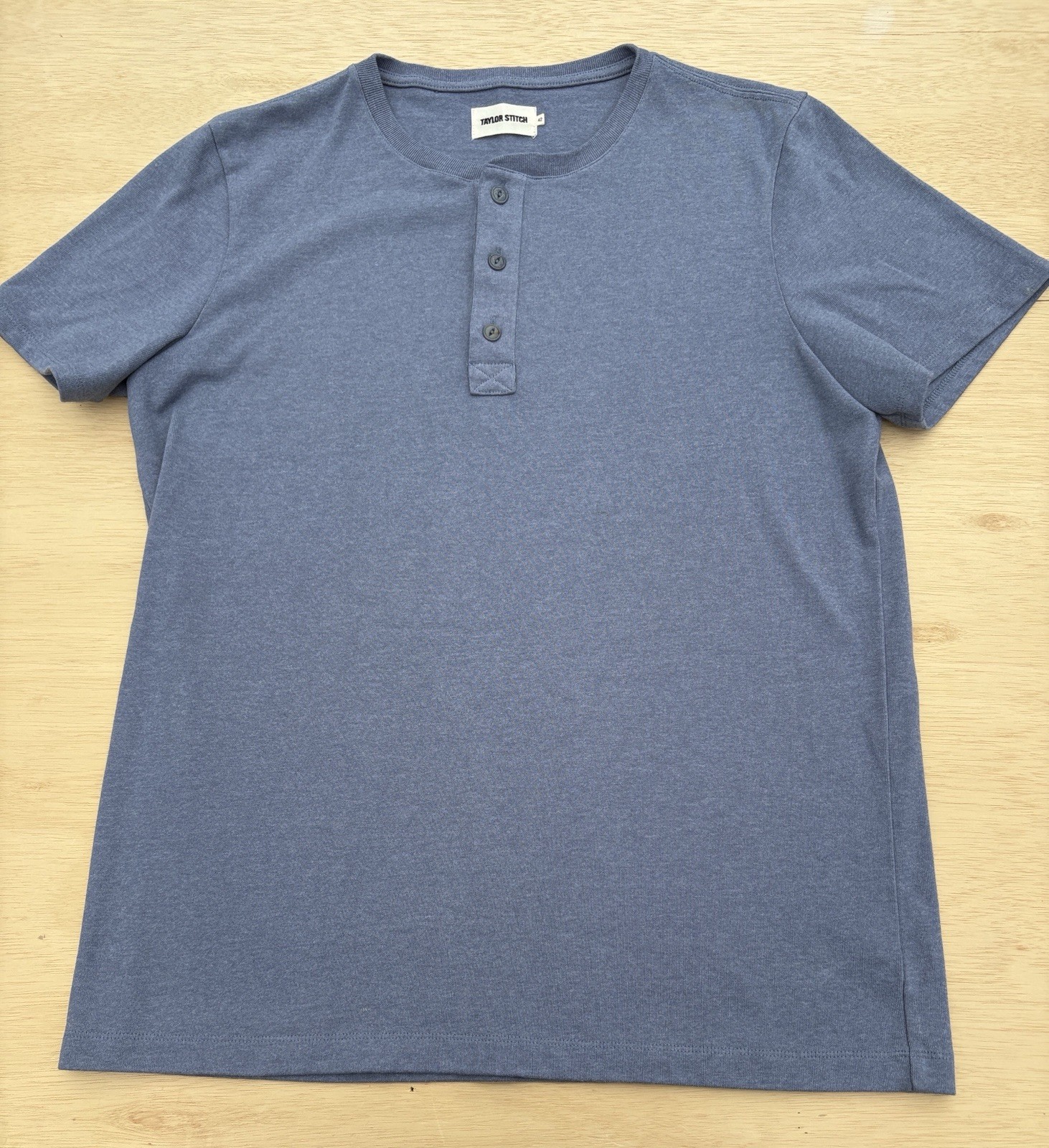 Taylor Stitch Shirt Men Large 42 Blue Henley Short Sleeve Heavy Cotton