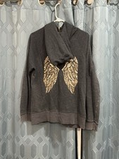 Victoria Secret Gray Full Zip Hoodie Sequin Angel Wings Sz XL