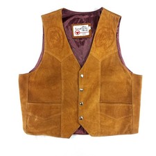 Vtg The Leather Shop Sears Vest Equestrian Tooled Brown Suede Ranch Size: L