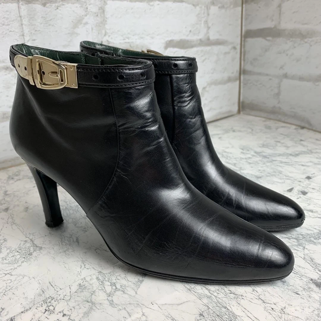 Gucci Bottes Talon Bottines Ceinture Cuir Noir EU36,5/US6,5 Auth du Japon