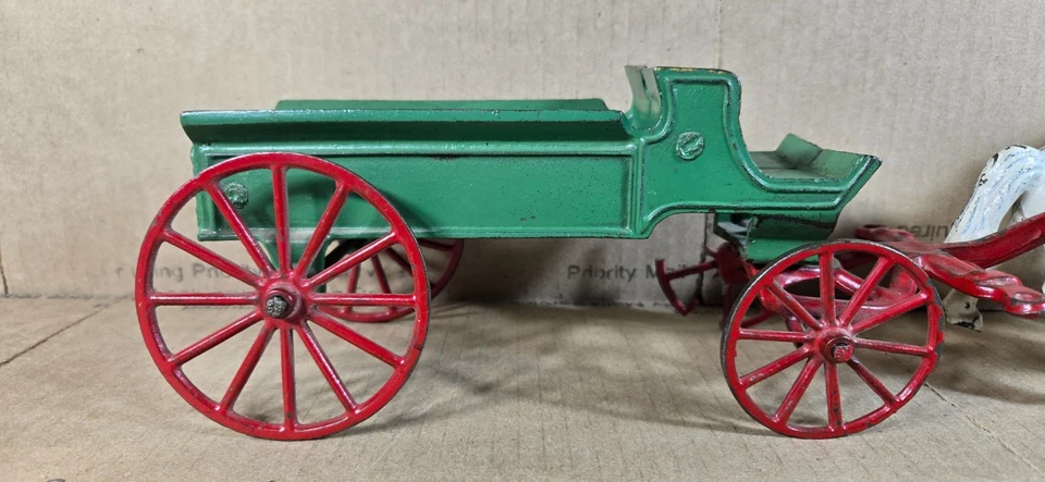 复古 HUBLEY 铸铁马和绿色 WAGON 2 马 - * * 破轮 / 无球杆 * — 第 3/4 张图片