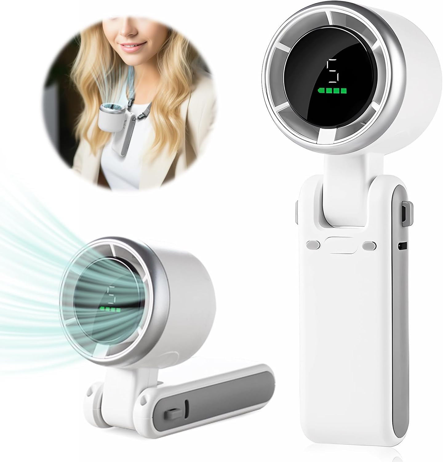 Portable Handheld Mini Turbo Fan, USB Rechargeable Travel Neck Fan with 5 Speeds