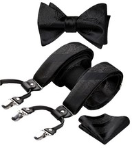 Suspenders For Men Paisley Floral Self Tied Bow Tie Pocket Square Set Wedding