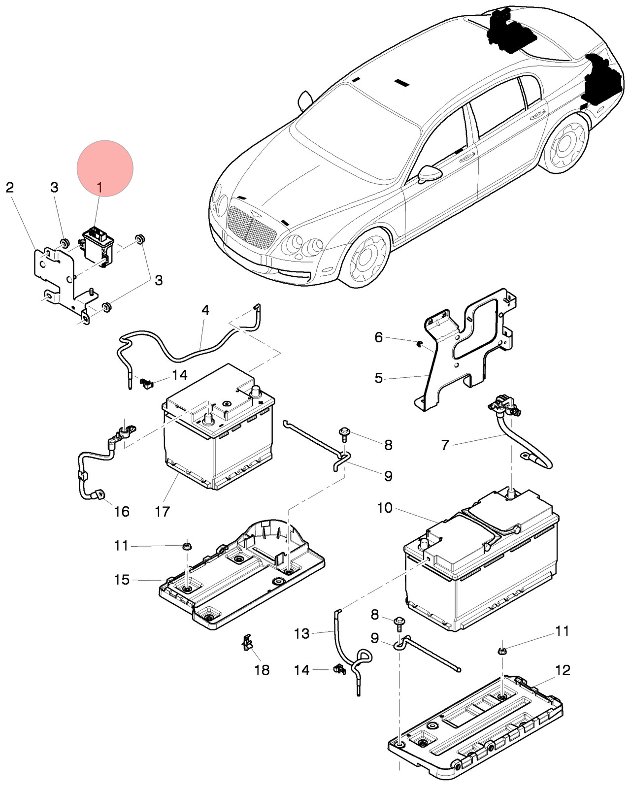 Bentley Continental GT 2006-2019 Front Left Lower Battery management modules Set P/N 3W3915181