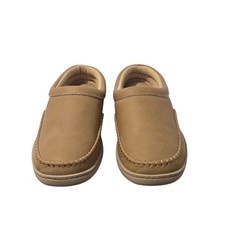 NWOT My Pillow Slippers Women's Tan Leather Loafer Mules Outdoor Soles Size 10