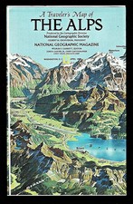1985-4 April THE ALPS, TRAVELER'S MAP National Geographic Map Poster EUC - A3+