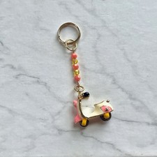 White and Pink Moped Vespa Scooter Keychain