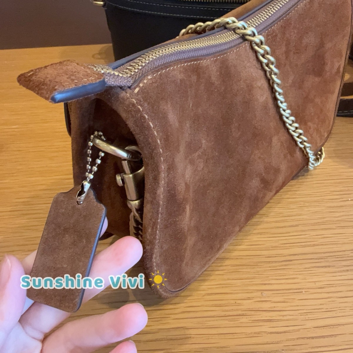 NWT COACH Suede CDZ21 Twin Turnlock Waverly Bag Brass/Warm Brown