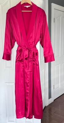 Victoria's Secret M/L Red Satin Fleece Long Robe Tie Waist Soft Lounge Robe