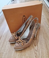 TOD'S Pumps Heels Slingback Lace Heels Sandals Size 40 Calfskin Leather With Box