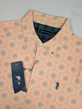 William Murray Sandy Tiels Polo Shirt Mens Small Orange Floral Golf Performance