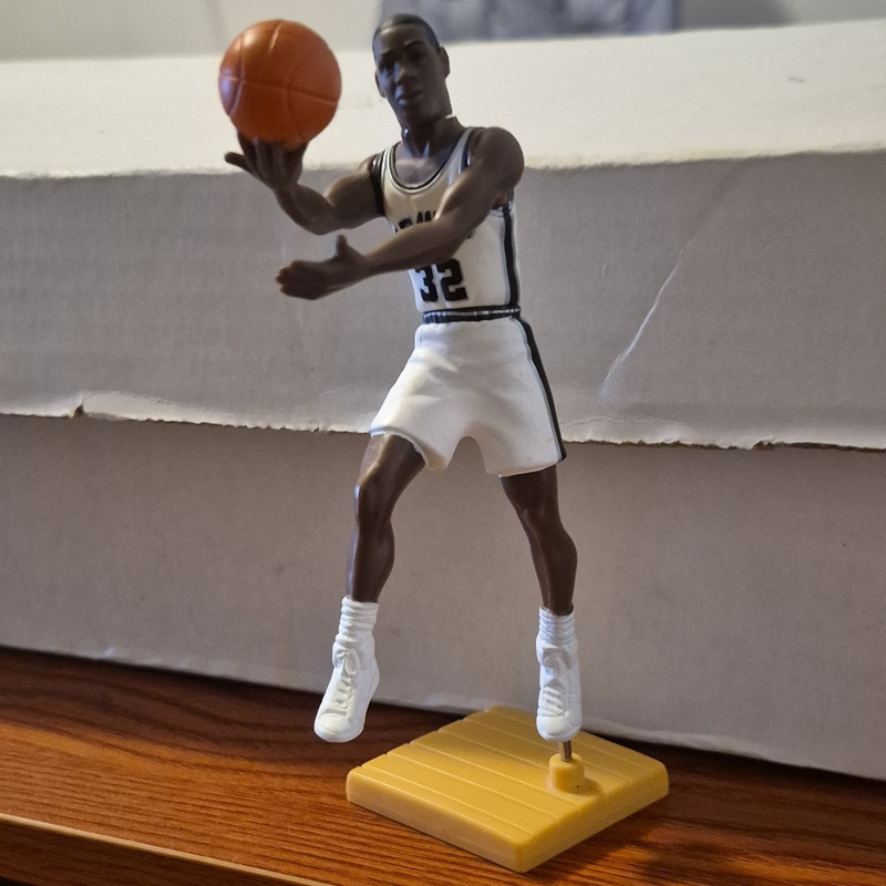 Basketball Player Hand-Painted Plastic Figure w/ Stand White Uniform Ball Yellow
