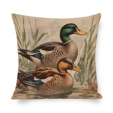 Decor Pillows Mallard Duck Couple Pillowcase 18"x18" Mallard Duck Bird Vintag...