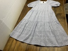 Everlane Tiered Blue White Eyelet Puff Sleeve Oversized Midi Dress Size XXS