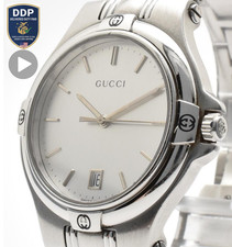 [Exc+5] GUCCI 9040M Quartz Silver Dial Date G-Logo Stainless Watch 16cm JAPAN