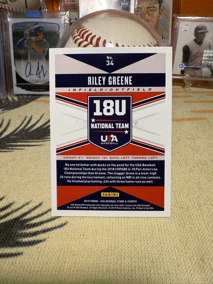 2019 USA Stars & Stripes Riley Greene Red Longevity Foil SP /249 - Image 3 of 4