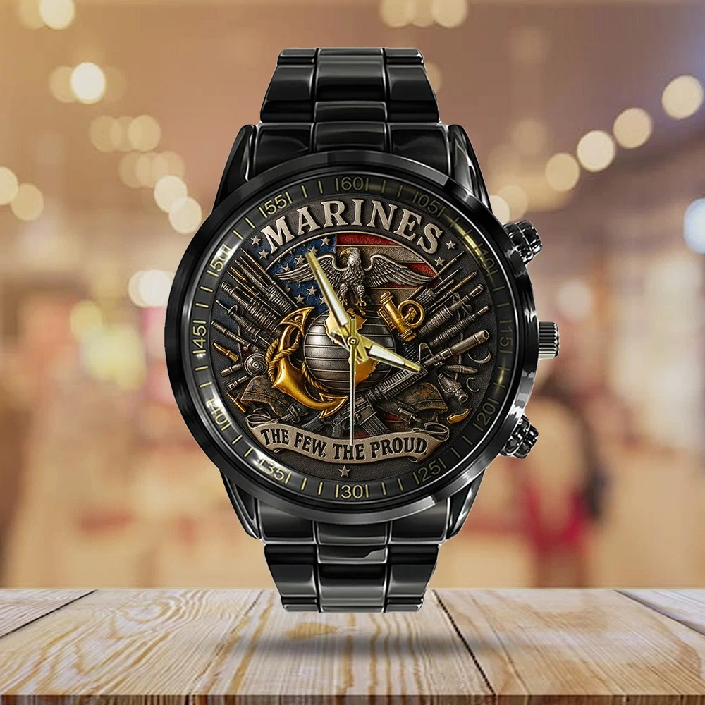 US Marine Corps Black Stainless Steel Watch
