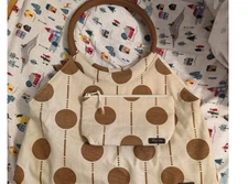 Thirty-One Tote Bag & Small Pouch, Tan w/Brown Dots, 31 Matching Set