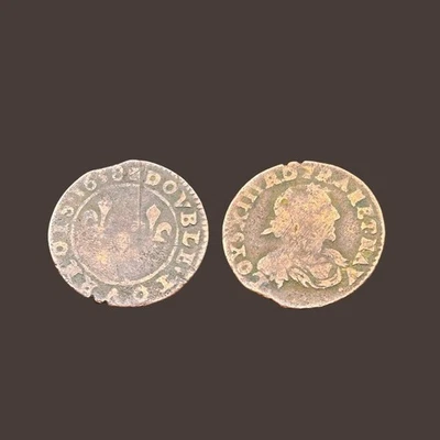 R1517 Monnaie Royale Française Louis XIII Double Tournois 1638 axe Loire Rhône 1 - Photo 1/3