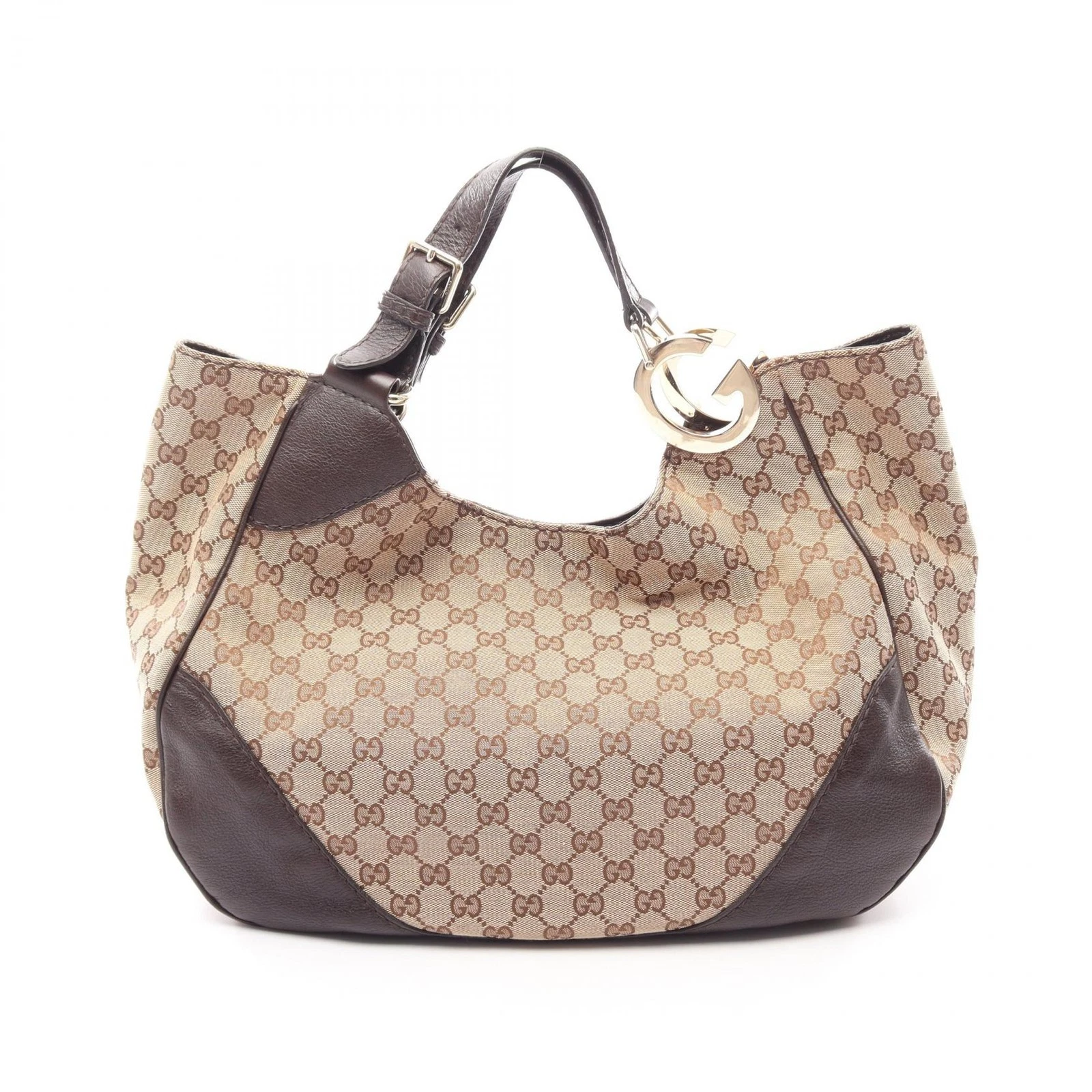 GUCCI GG canvas Shoulder Bag 203504 Canvas Leather Beige Brown Used Women