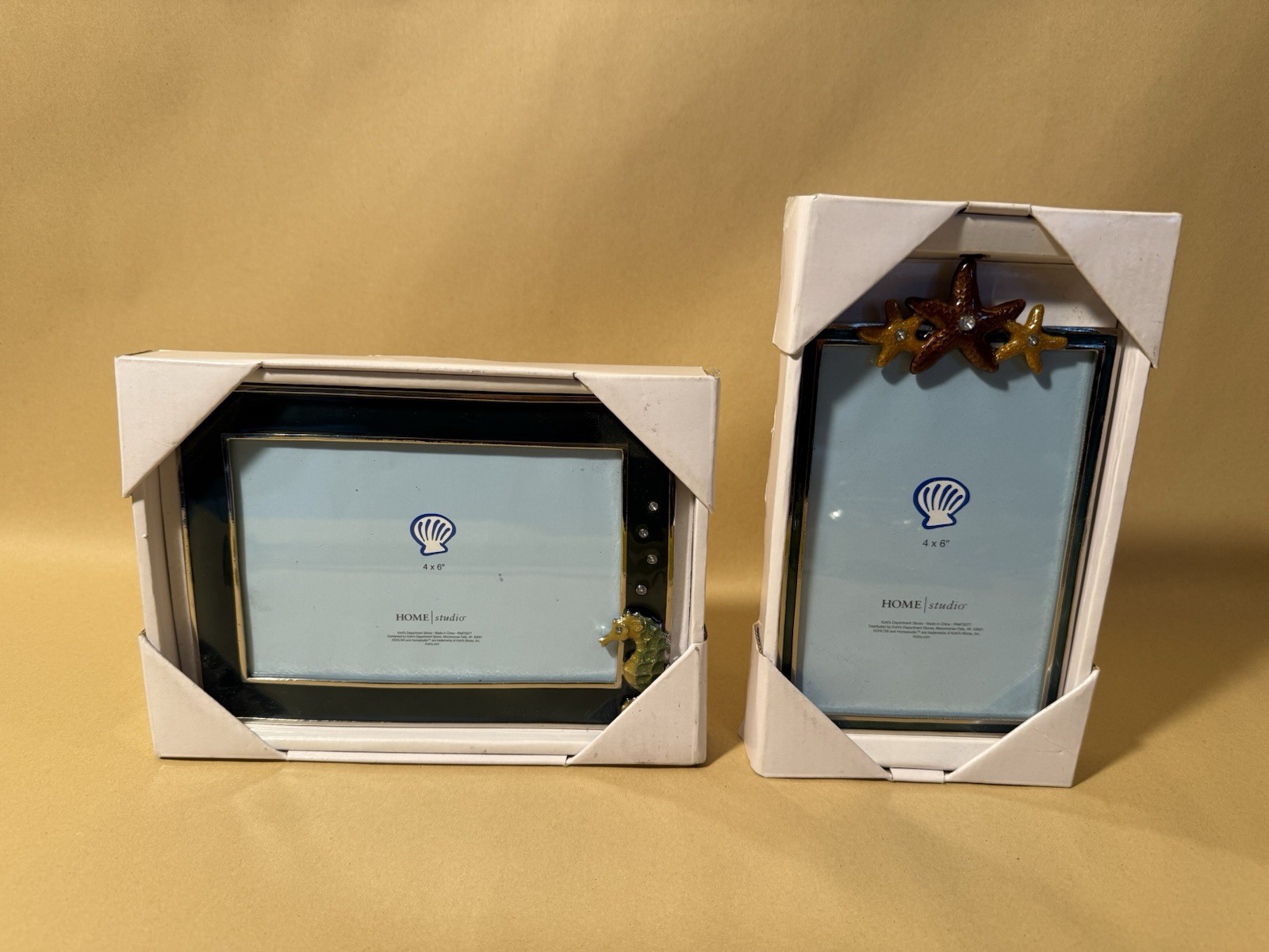Set of 2 Nautical Picture Frames 4x6 - Seahorse & Starfish Coastal Decor