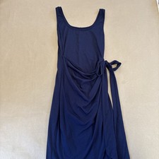 Faux Wrap Dress Size 6 Midi Navy Blue Minimalist Basic Capsule Wardrobe