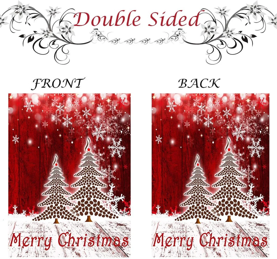 Merry Christmas Tree Red Garden Flag Winter Snowflake Double Sided Flags 12" X 1 - Image 2 of 4