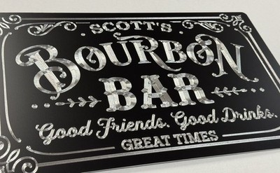 Custom Personalized Your Name Bourbon Bar Diamond Etched Metal 15x9 Sign Gift