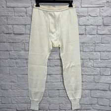 Vintage Hanes Mens Thermal Bottom Pants Size M Waffle Knit Ivory White Long John