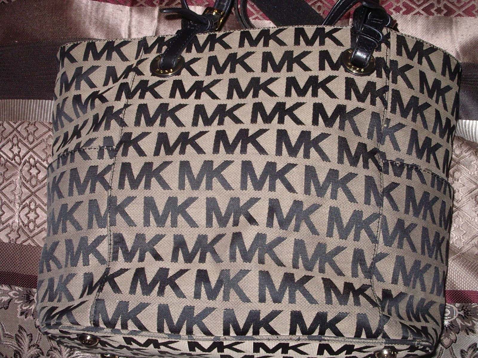 Michael Kors Tan Signature Jacquard Jet Set Tote Bag With Black Leather Handles thumbnail 2