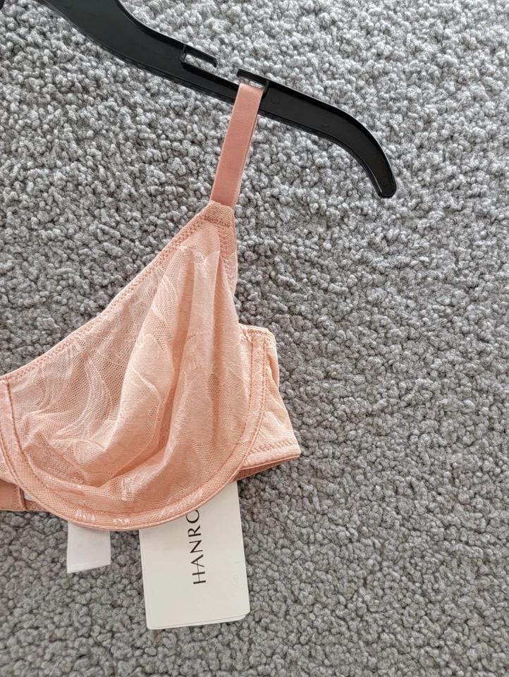Hanro Tina Floral Lace Underwire Bra Women's 34C Mocha Powder Hook & Eye Closure - Image 4 of 4
