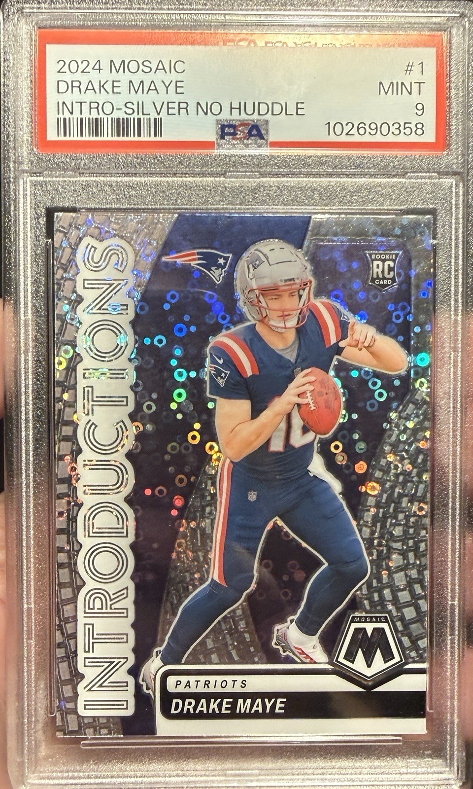 2024 Mosaic Introductions Drake Maye #1 Silver No Huddle Prizm (RC) PSA 9