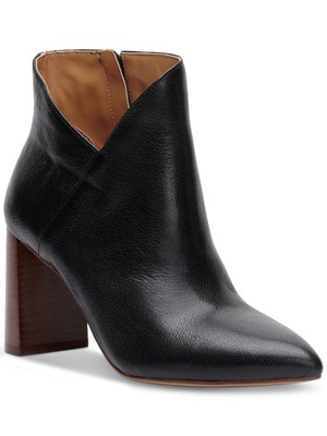 JESSICA SIMPSON Womens Black Abrina Pointed Toe Stacked Heel Leather Booties 6 M