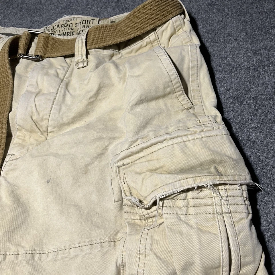 Abercrombie and Fitch Cargo Shorts Mens 33 Twill 7 Pocket Belted Distressed Y2K - Image 4 of 4