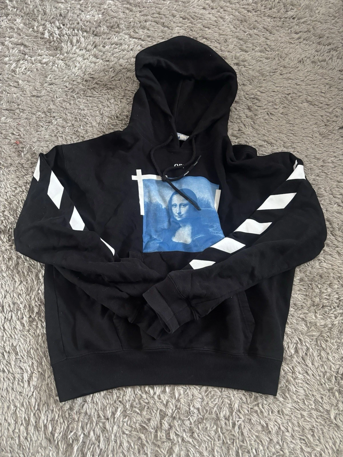 Felpa con cappuccio Off White mona lisa nera con etichette di autenticazione reali. Prezzo consigliato £476!