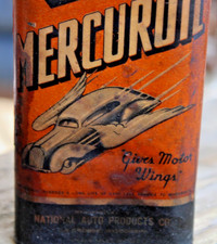 RARE OLD CAR GRAPHIC ~dated 1935 original MERCUROIL MOTOR OIL Old Tin Oil Can
