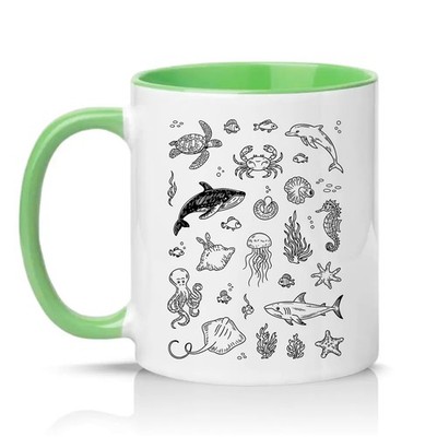 Unter dem Meer Kritzelmuster Unisex 11 Unzen Keramiktasse Meereslebewesen Tierliebhaber