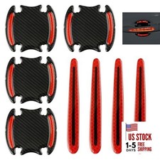 8PCS 3D Carbon Fiber Car Door Handle Protector Sticker, Universal Auto Door red