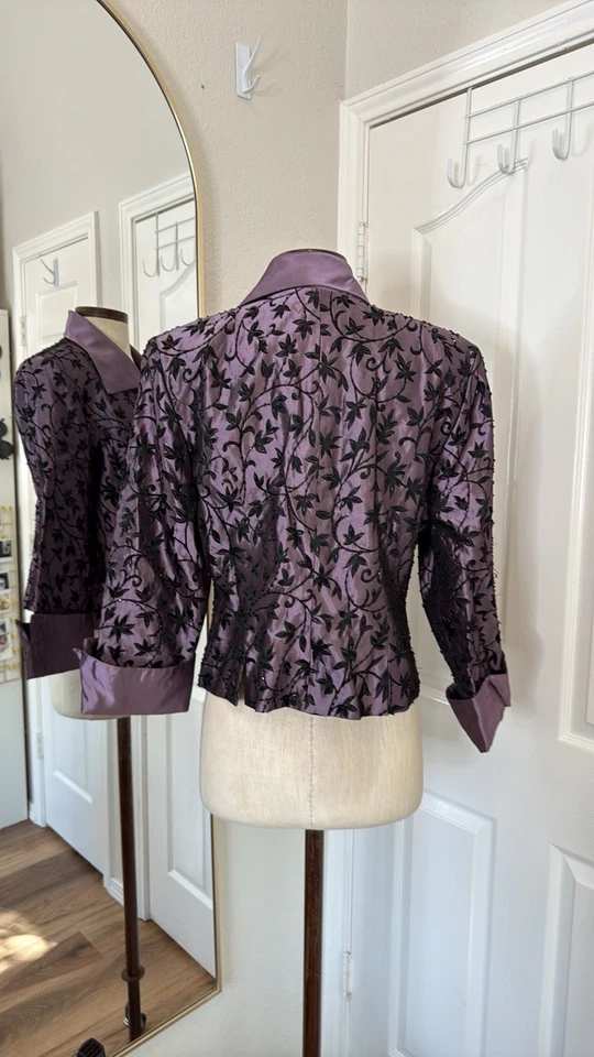 Y2k Vintage Beaded Satin Whimsigoth Cropped Jacket Sz 10 Pre Owned - Image 3 of 4