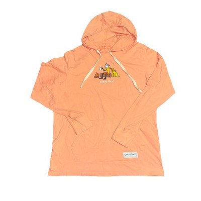Life Is Good Orange Happy Hour Hoodie Mens Medium M Coral Campfire Lightweight