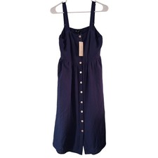 Doe & Rae Dress New Womens Navy Blue NWT Button Down Sun Dress M
