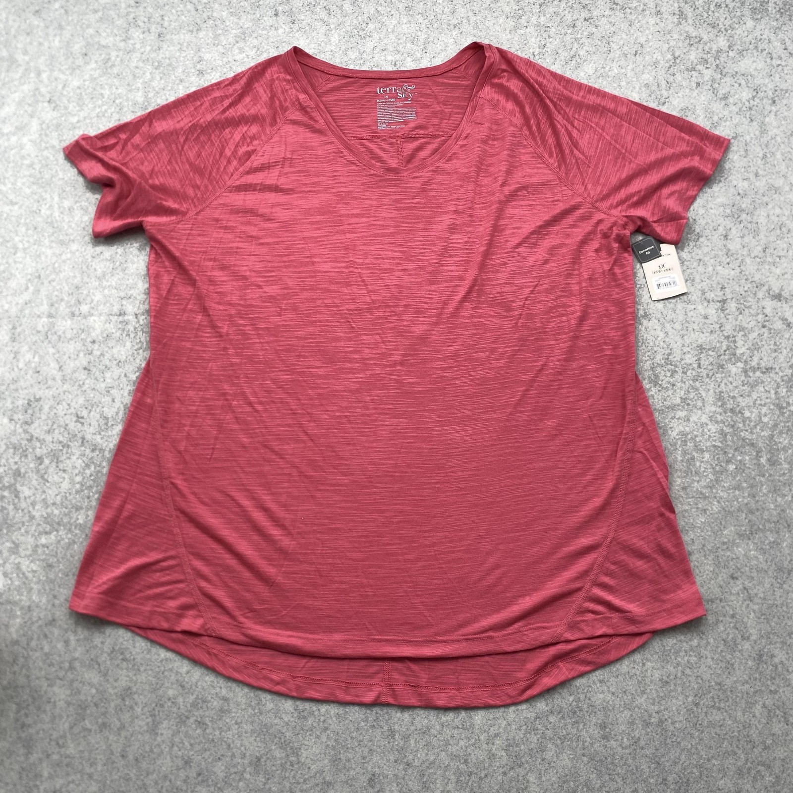 Terra & Sky Shirt Womens 1X Pink Rose Dust Scoop Neck Raglan Short Sleeve Tee