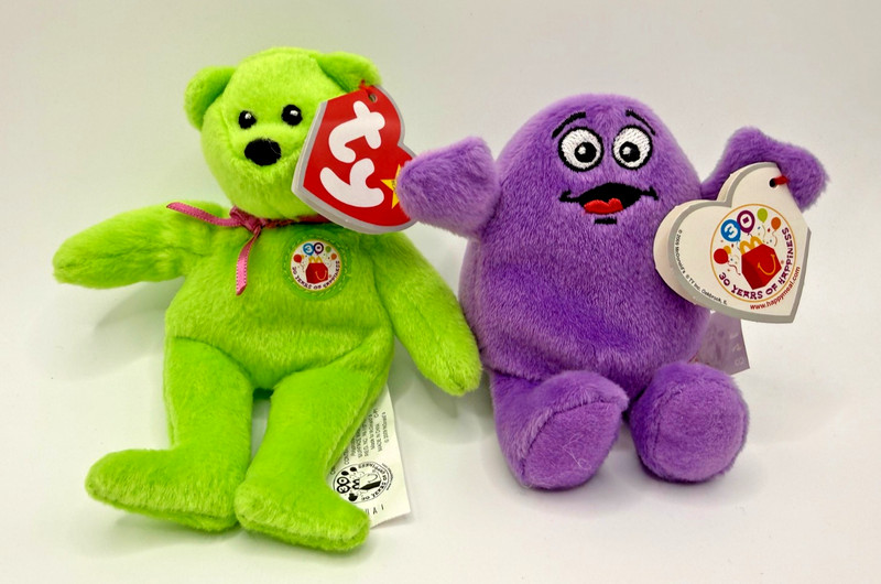 McDonald's 2009 Ty Teenie Beanie Grimace #21 & Thirty the Bear Lot 30 Years of H