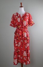 ANN TAYLOR LOFT NWT $99 Crepe Floral Bow Belted Midi Dress Size 6 Petite