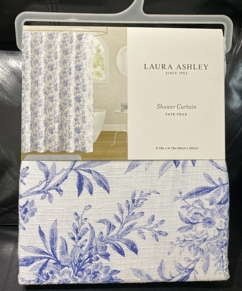 Cortina de ducha Laura Ashley Faye Toile azul floral algodón tela poliéster 72" Foto 4 de 4